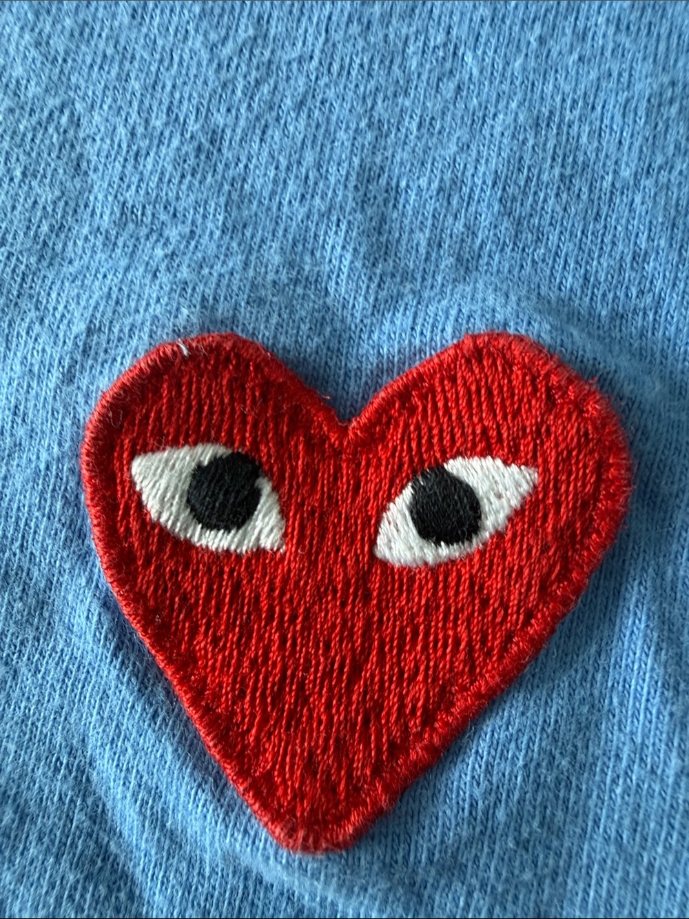 Comme des Garcons PLAY Light Blue Tee with Red Heart Patch